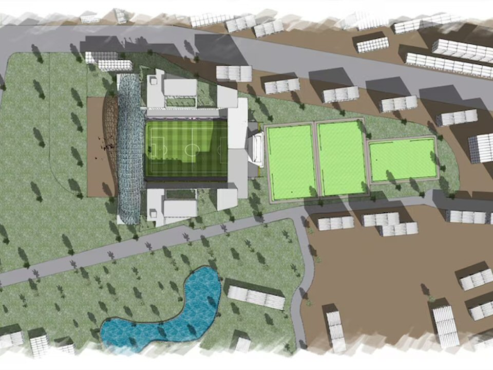 Une projection du site de Mascaux à Jambes intégrant un stade avec de l’habitat, du commerce et des loisirs. ©urn